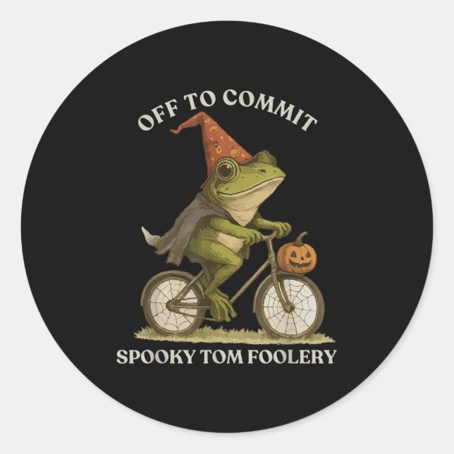 Whimsical Frog Wizard Off To Commit Tom Foolery Fr Classic Round Sticker (Front)