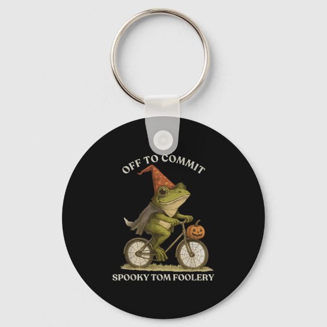Whimsical Frog Wizard Off To Commit Tom Foolery Fr Keychain (Front)