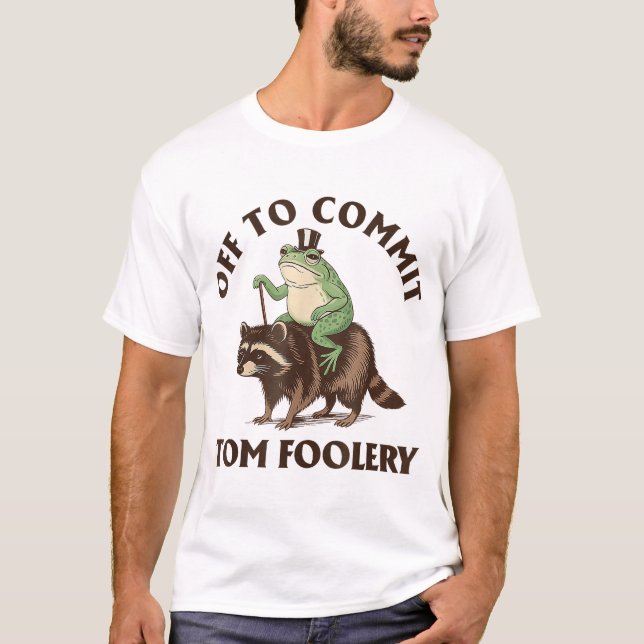 Whimsical Frog Wizard Off To Commit Tom Foolery  T-Shirt (Front)