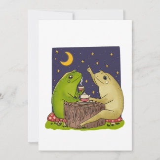Whimsical Frogs Tea Party At Night Illustration Invitation