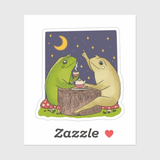 Whimsical Frogs Tea Party At Night Illustration Sticker (Sheet)