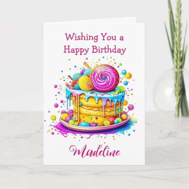 Whimsical Frosted Cake Personalized Birthday Card (Front)