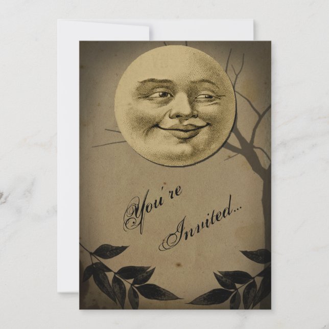 Whimsical Full Moon Face Halloween Party Invitation (Front)