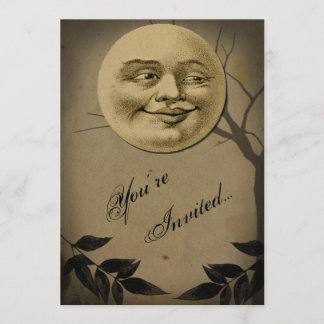 Whimsical Full Moon Face Halloween Party Invitation