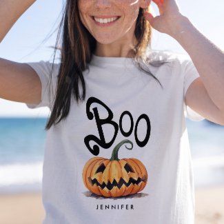 Whimsical Fun Boo Orange Pumpkin Humor Typography 