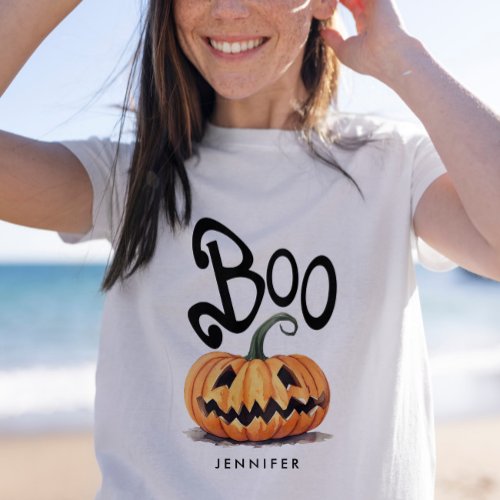 Whimsical Fun Boo Orange Pumpkin Humor Typography T-Shirt