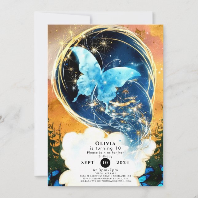 Whimsical Fun Butterfly Birthday Invitation (Front)