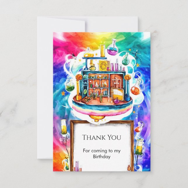 Whimsical Fun Chemistry Scientist Birthday Thank You Card (Front)
