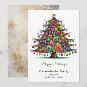 Whimsical Fun Christmas Tree Illustration Happy Holiday Card