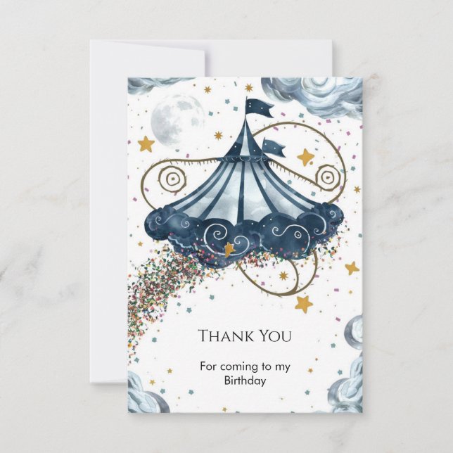 Whimsical Fun Circus Birthday Thank You Card (Front)