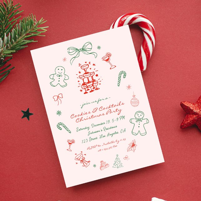 Whimsical Fun Cookies & Cocktails Christmas Party Invitation (Creator Uploaded)