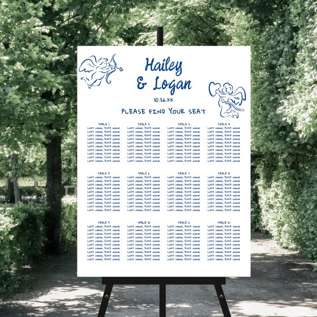Whimsical Fun Cupid Wedding 12 Table Seating Chart Foam Board (Creator Uploaded)