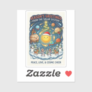 Whimsical Fun filled Solar System Christmas Party Sticker