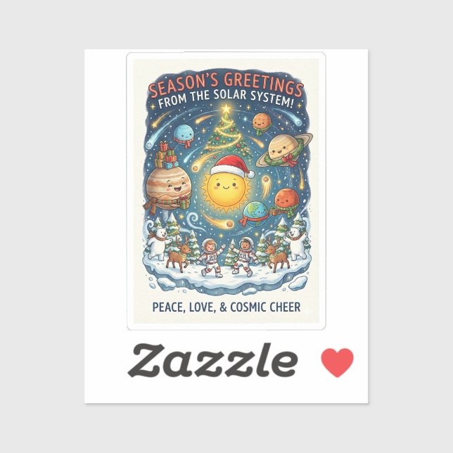Whimsical Fun filled Solar System Christmas Party Sticker (Sheet)