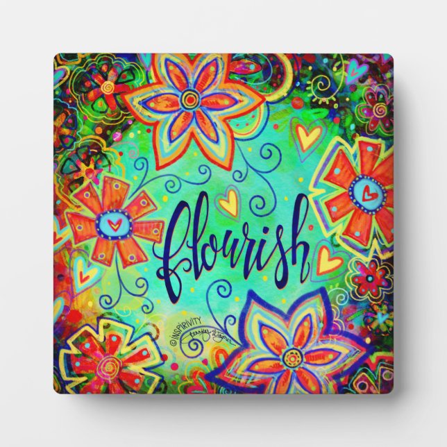 Whimsical Fun Floral BoHo Flourish Easel Plaque (Front)