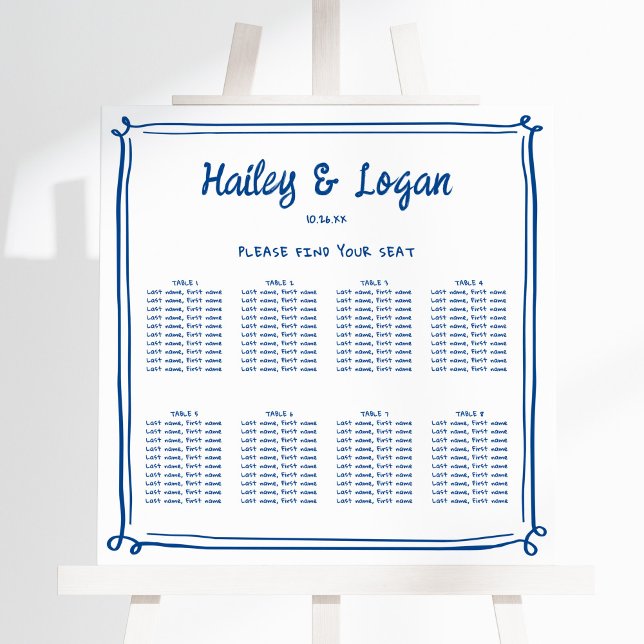 Whimsical Fun Frame Wedding 8 Table Seating Chart Foam Board (Creator Uploaded)
