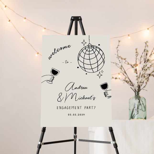 Whimsical Fun French Engagement Party Welcome Sign (In Situ (Stand))