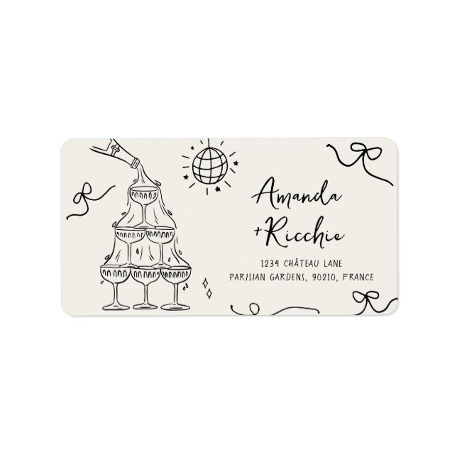 Whimsical Fun French Wedding Return Address Labels (Front)