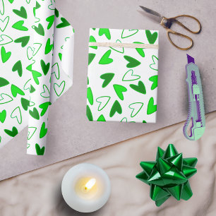 Whimsical Fun Green Hearts Pattern Wrapping Paper