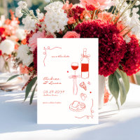 Whimsical Fun Hand Drawn Frame Wine Pizza Wedding