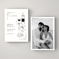 Whimsical Fun Hand Drawn Frame Wine Pizza Wedding
