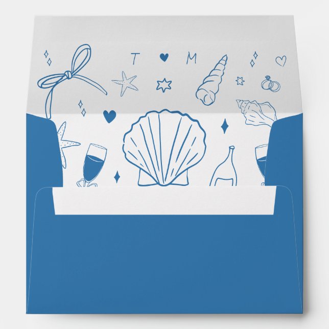 Whimsical Fun Hand Drawn Nautical Coastal Wedding Envelope (Back (Bottom))