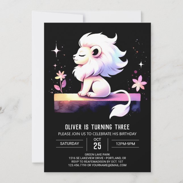 Whimsical Fun Lion Birthday Invitation (Front)