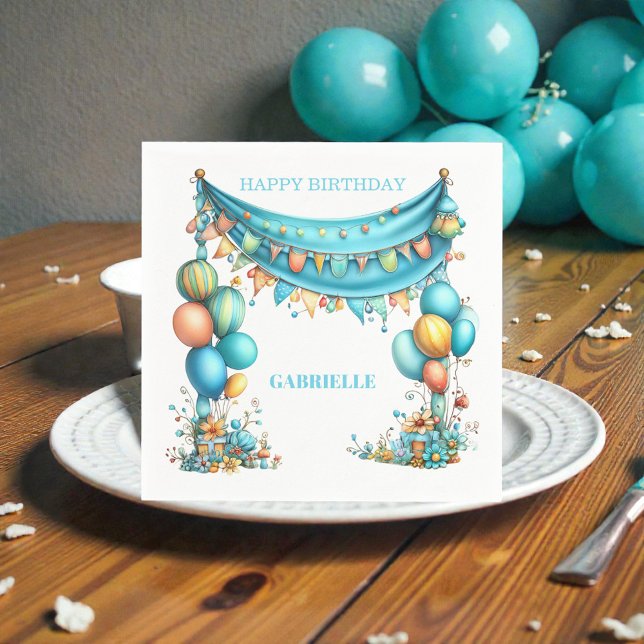 Whimsical Fun Teal Birthday  Napkins (Creator Uploaded)