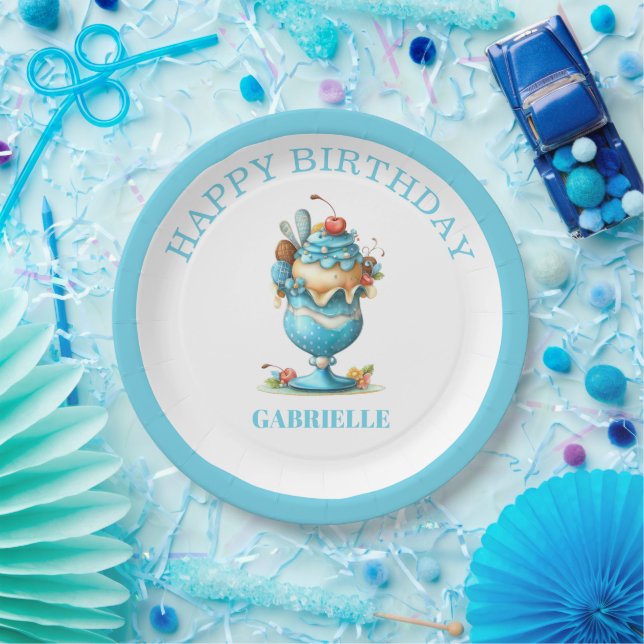 Whimsical Fun Teal Birthday  Paper Plates (Party)