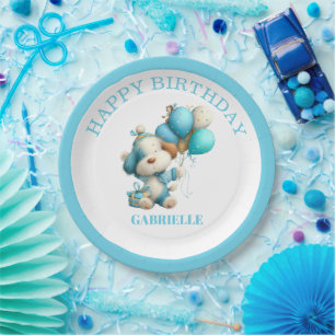 Whimsical Fun Teal Birthday Paper Plates
