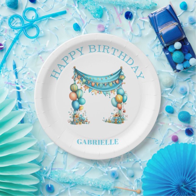 Whimsical Fun Teal Birthday  Paper Plates (Party)
