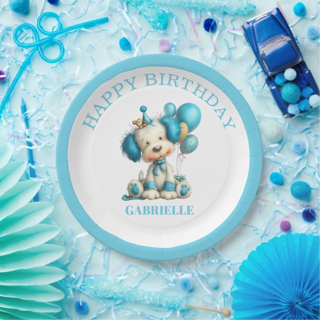 Whimsical Fun Teal Birthday  Paper Plates (Party)