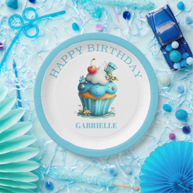 Whimsical Fun Teal Birthday  Paper Plates (Party)