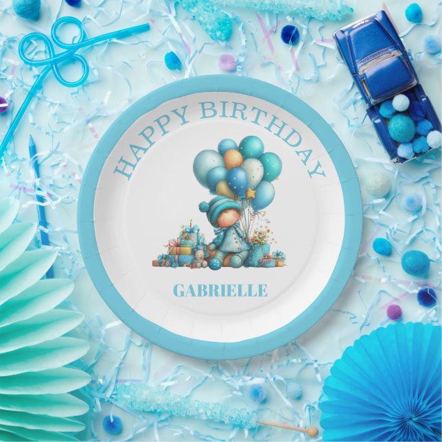 Whimsical Fun Teal Birthday  Paper Plates (Party)