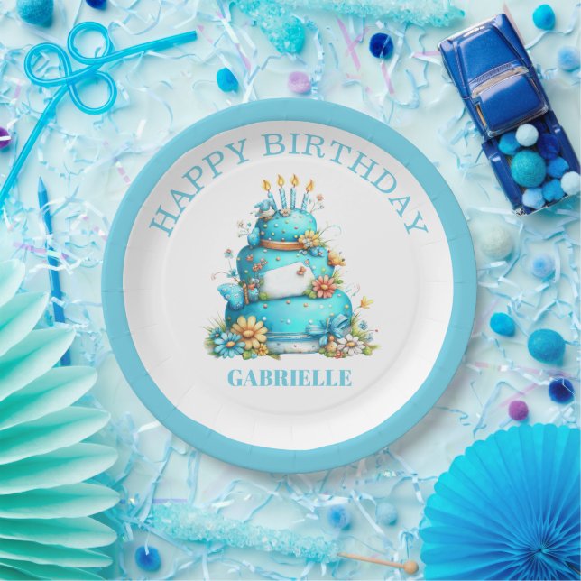 Whimsical Fun Teal Birthday  Paper Plates (Party)