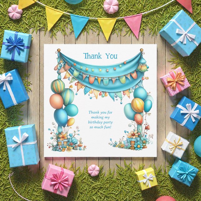 Whimsical Fun Teal Birthday  Thank You Card (Creator Uploaded)