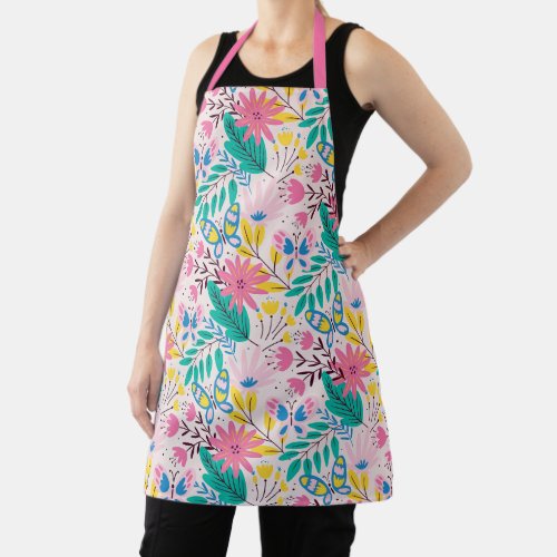 Whimsical Fun Tropical Flowers and Butterflies Apron