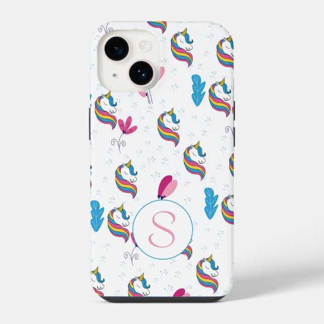 Whimsical Fun Unicorn Monogram Iphone Case (Back)