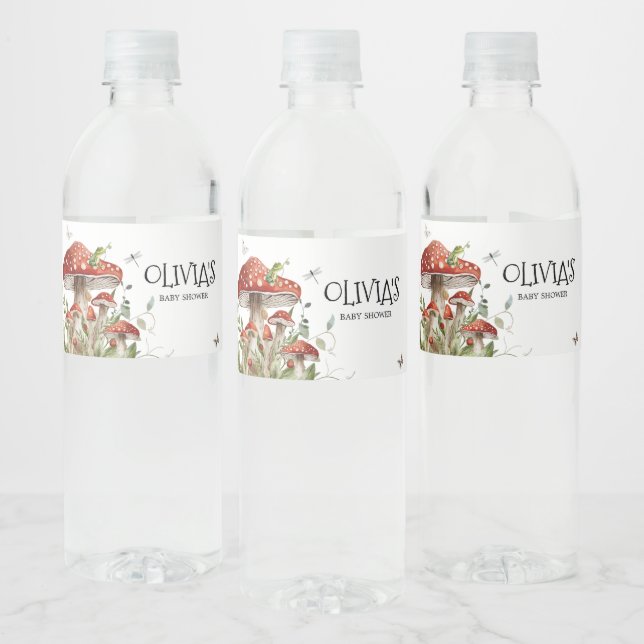 Whimsical Fungi Mushroom Fall Baby Shower Water Bottle Label (Bottles)
