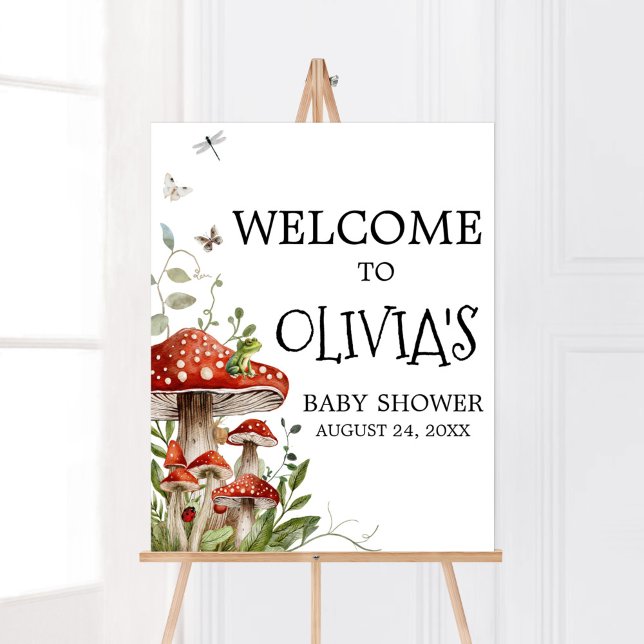 Whimsical Fungi Mushroom Fall Welcome Poster (Whimsical Mushroom Baby Shower Welcome Sign)