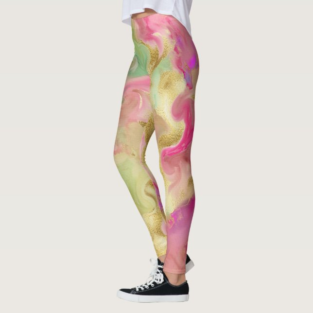 Whimsical funky abstract watercolor marble legging (Left)