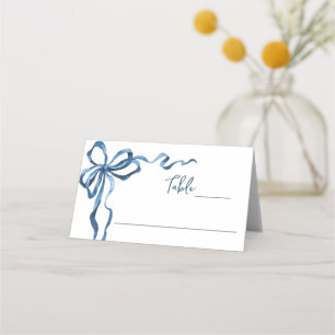 Whimsical Funky Blue Bow Christmas Dinner Party Place Card