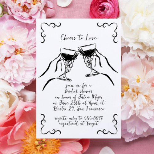 Whimsical Funky Cheers to Love Wine Bridal Shower Invitation