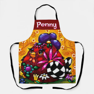 Whimsical Funky Chunky Floral Chicken Personalized Apron