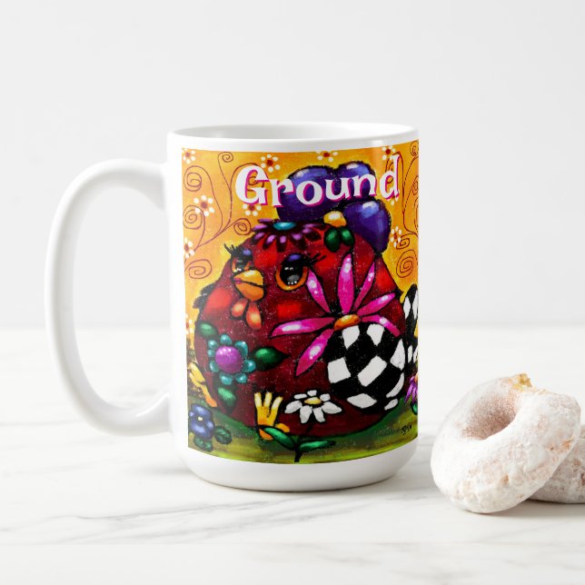 Whimsical Funky Chunky Floral Chicken Personalized Coffee Mug (With Donut)