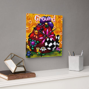 Whimsical Funky Chunky Floral Chicken Personalized Square Wall Clock