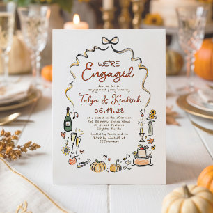 Whimsical Funky Hand Drawn Fall Engagement Party Invitation