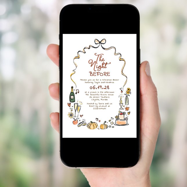 Whimsical Funky Hand Drawn Fall Rehearsal Dinner Invitation (Front Digital)