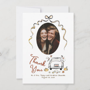 Whimsical Funky Hand Drawn Fall Wedding Photo Thank You Card