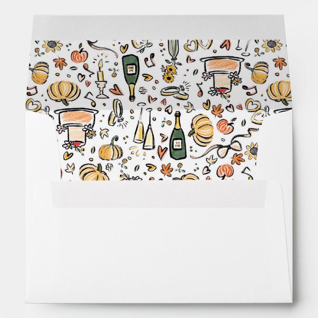 Whimsical Funky Hand Drawn Illustrations Wedding Envelope (Back (Bottom))